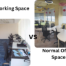 Visual comparison of coworking space vs normal office space